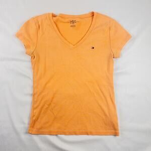 Tommy Hilfiger Orange Peach V Neck Tee Shirt Womens Medium